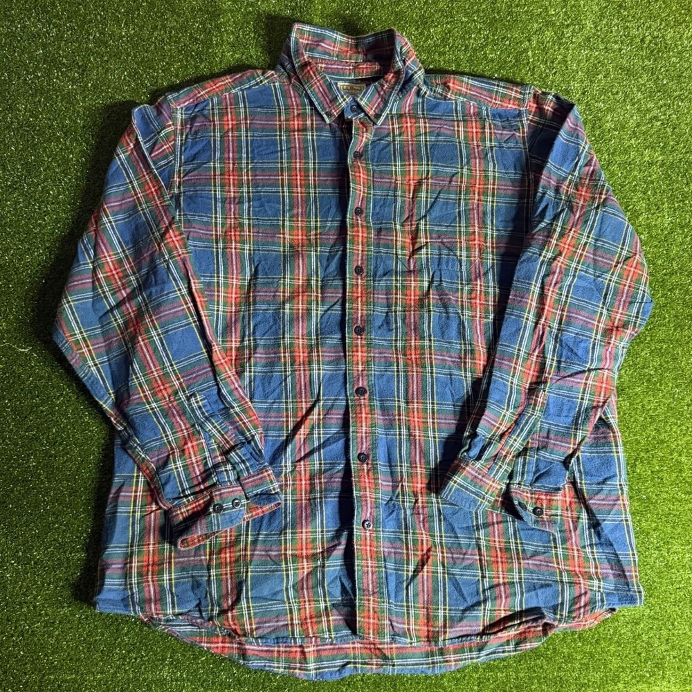 LL Bean Flannel Shirt Mens XXL Tall Traditional Fit Blue Plaid Cotton 228066